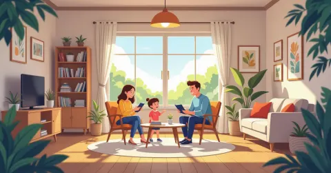 Minh họa đứa trẻ đang lùi lại trước người lạ trên đường phố Nhật Bản, phong cách vector phẳng