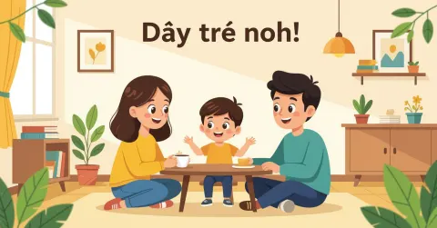 Minh họa cha mẹ người nước ngoài đang dạy con từ chối lịch sự trong môi trường Nhật Bản