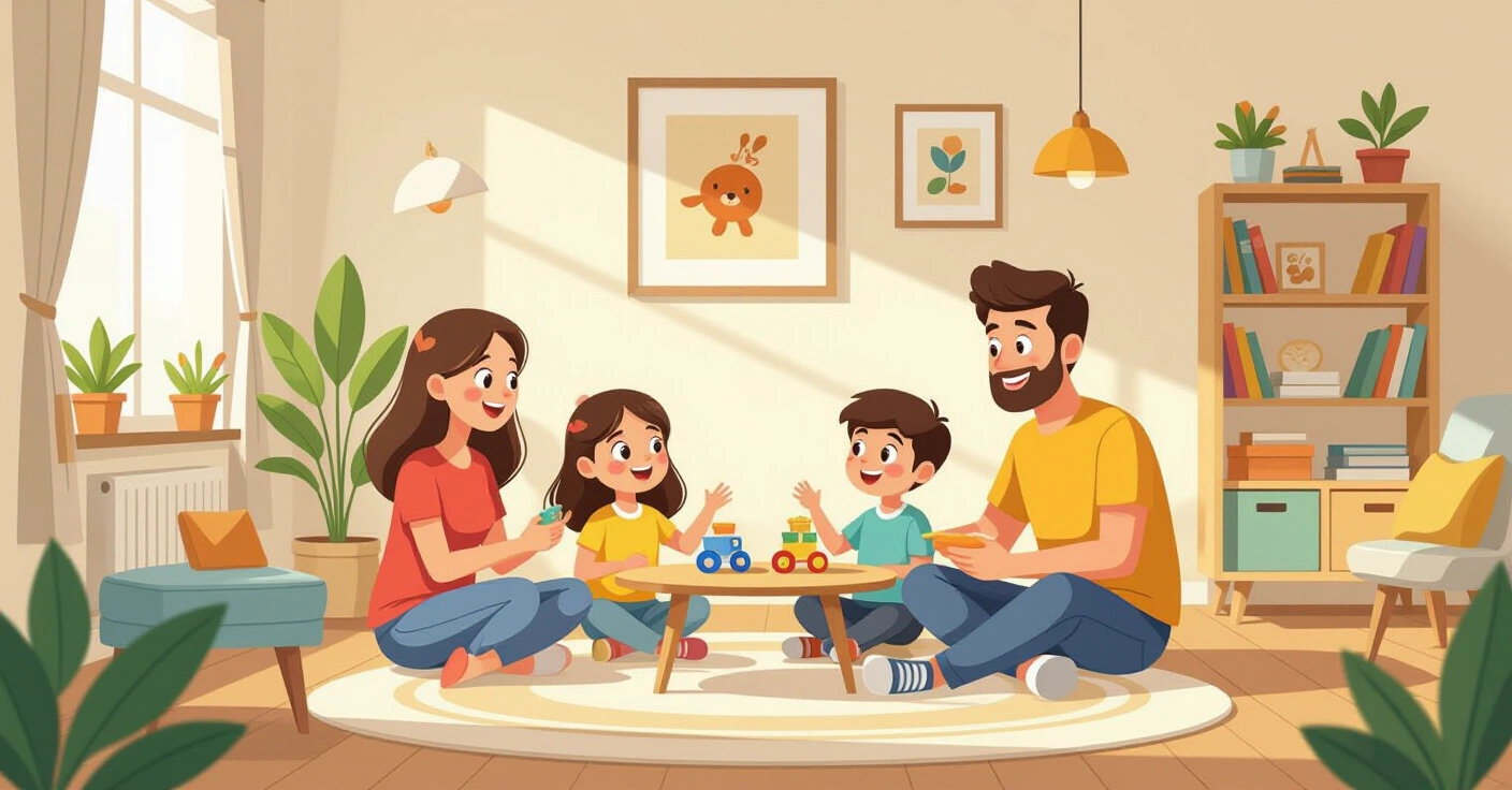 Minh họa các sản phẩm đồ chơi an toàn cho trẻ em trên nền tatami Nhật Bản