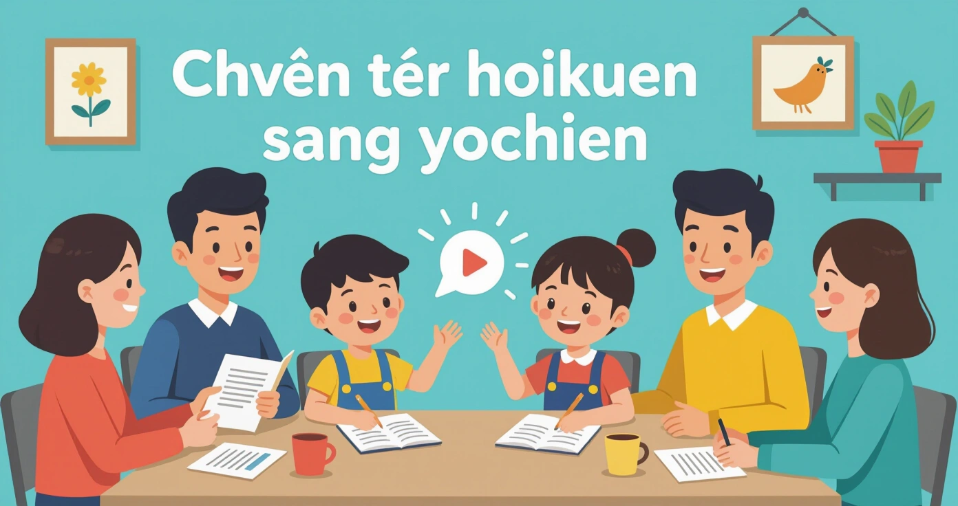 Minh họa phụ huynh nước ngoài hướng dẫn trẻ chuẩn bị đồ dùng cho ngày đầu tiên đi yochien