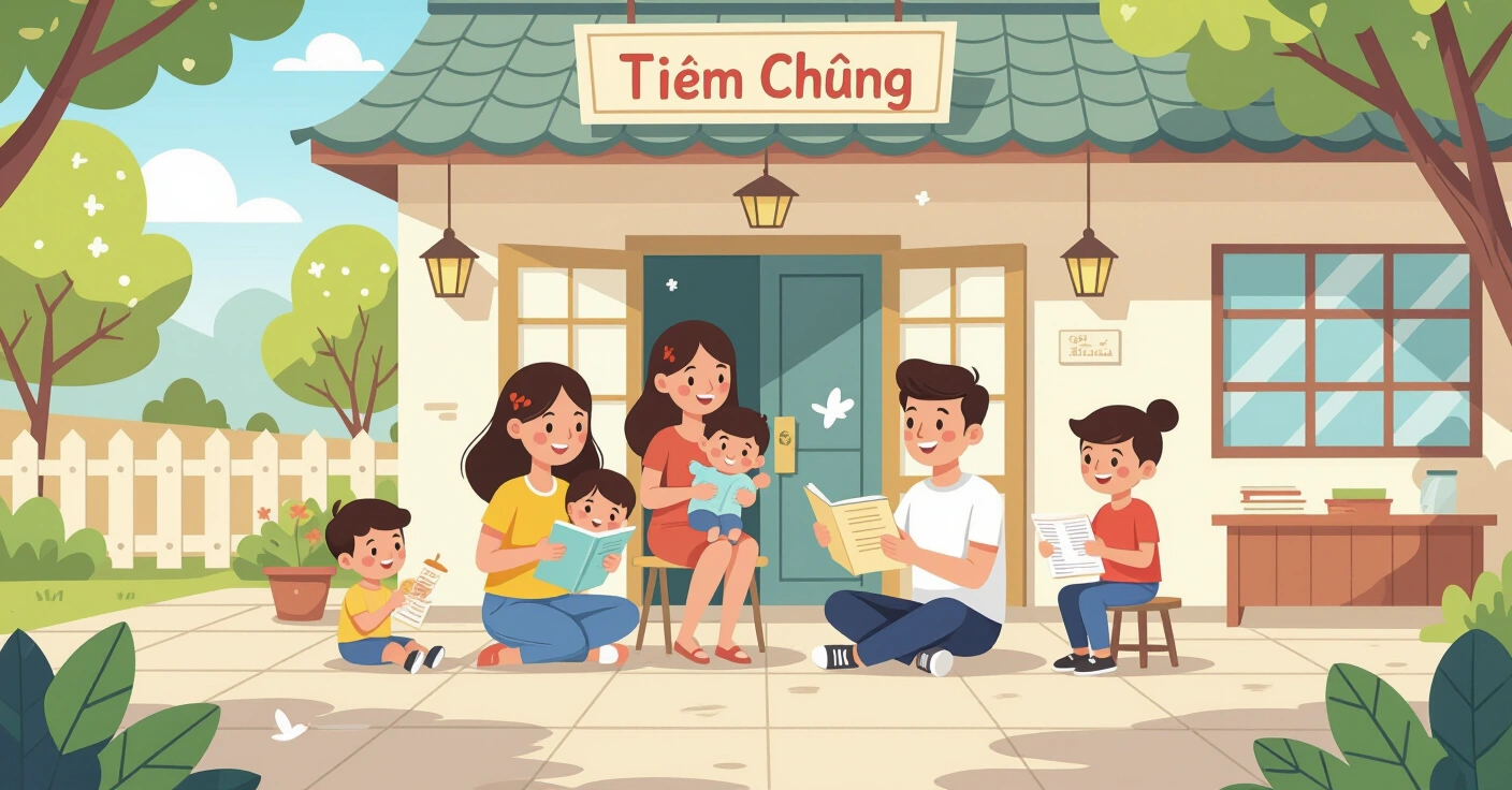 Minh họa cặp vợ chồng đa văn hóa lên kế hoạch bữa ăn lành mạnh với cá hồi, rau xanh và gạo lứt trong căn bếp Nhật Bản hiện đại