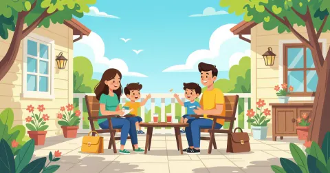 Cha mẹ đo thân nhiệt cho trẻ sau tiêm chủng trong căn hộ sáng sủ tại Nhật Bản