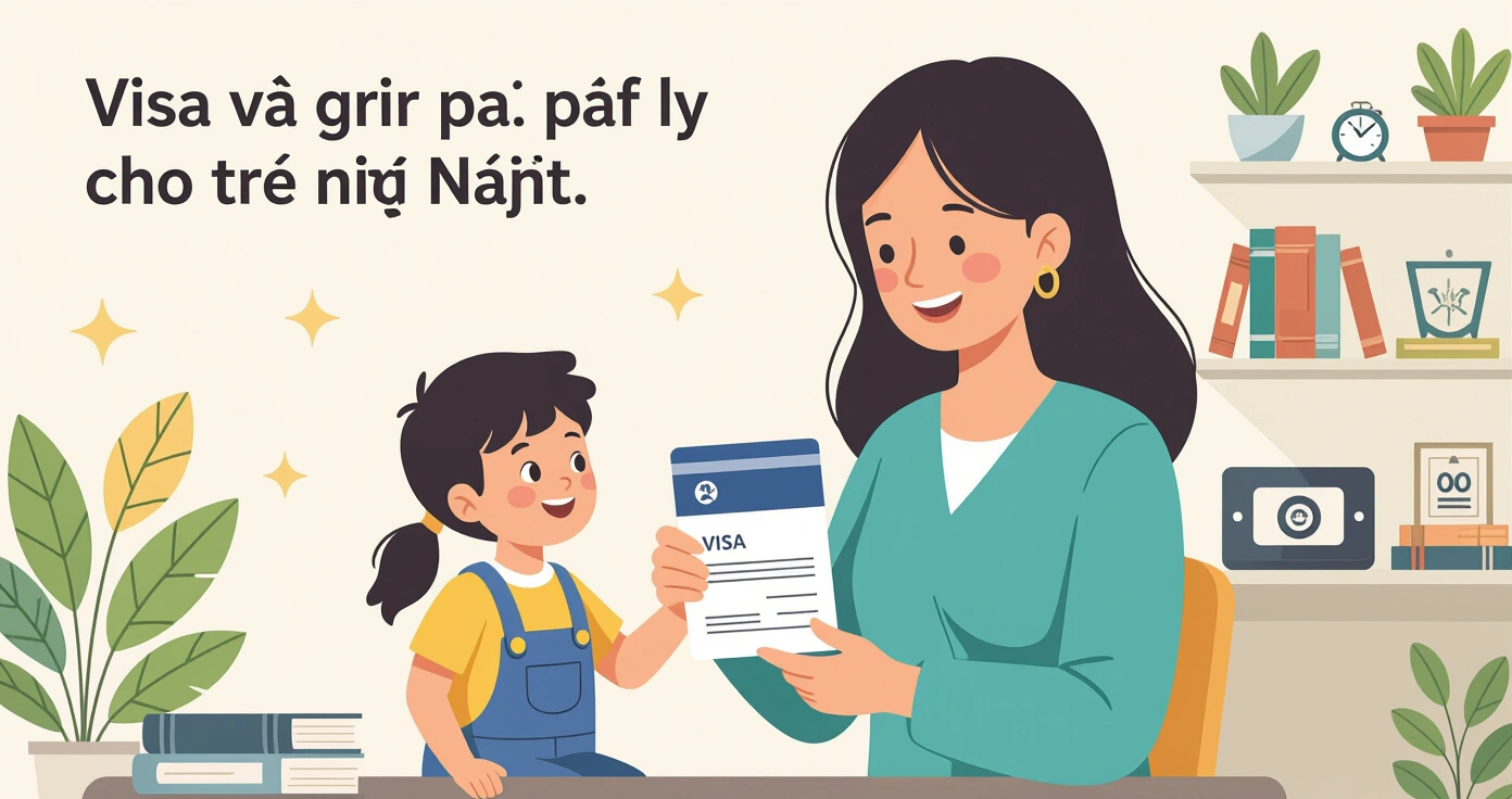 Gia đình người ngoài cùng nhau cầm hộ chiếu và thẻ cư trú tại nhà ở Nhật Bản