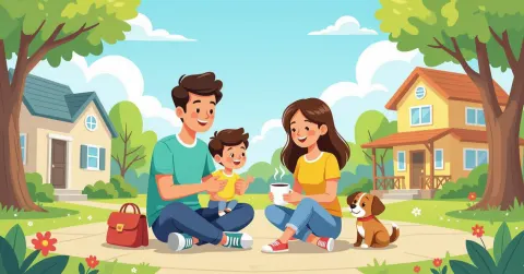 Gia đình đa văn hóa đang phân loại rác trong căn bếp Nhật Bản hiện đại
