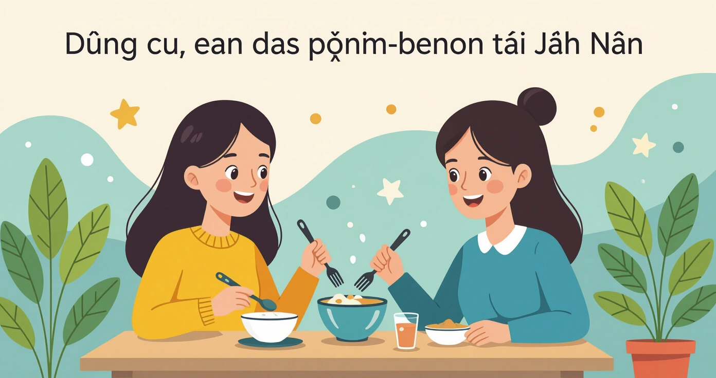 Minh họa máy xay cầm tay, nồi hấp silicone và cốc chia thức ăn trên bếp Nhật hiện đại