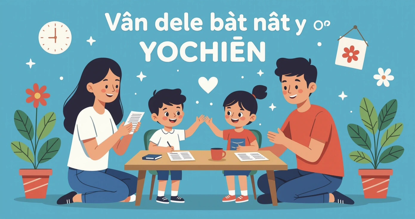 Minh họa phụ huynh ngồi trò chuyện cùng con tại nhà trong không gian ấm áp, khuyến khích con chia sẻ cảm xúc