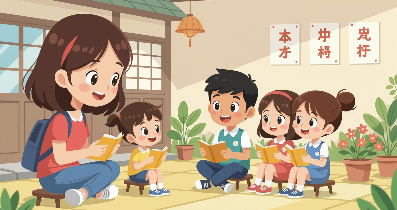 Minh họa trẻ mầm non ngồi một mình trong góc lớp học trong khi các bạn khác chơi đùa, thể hiện cảm giác bị cô lập ở yochien