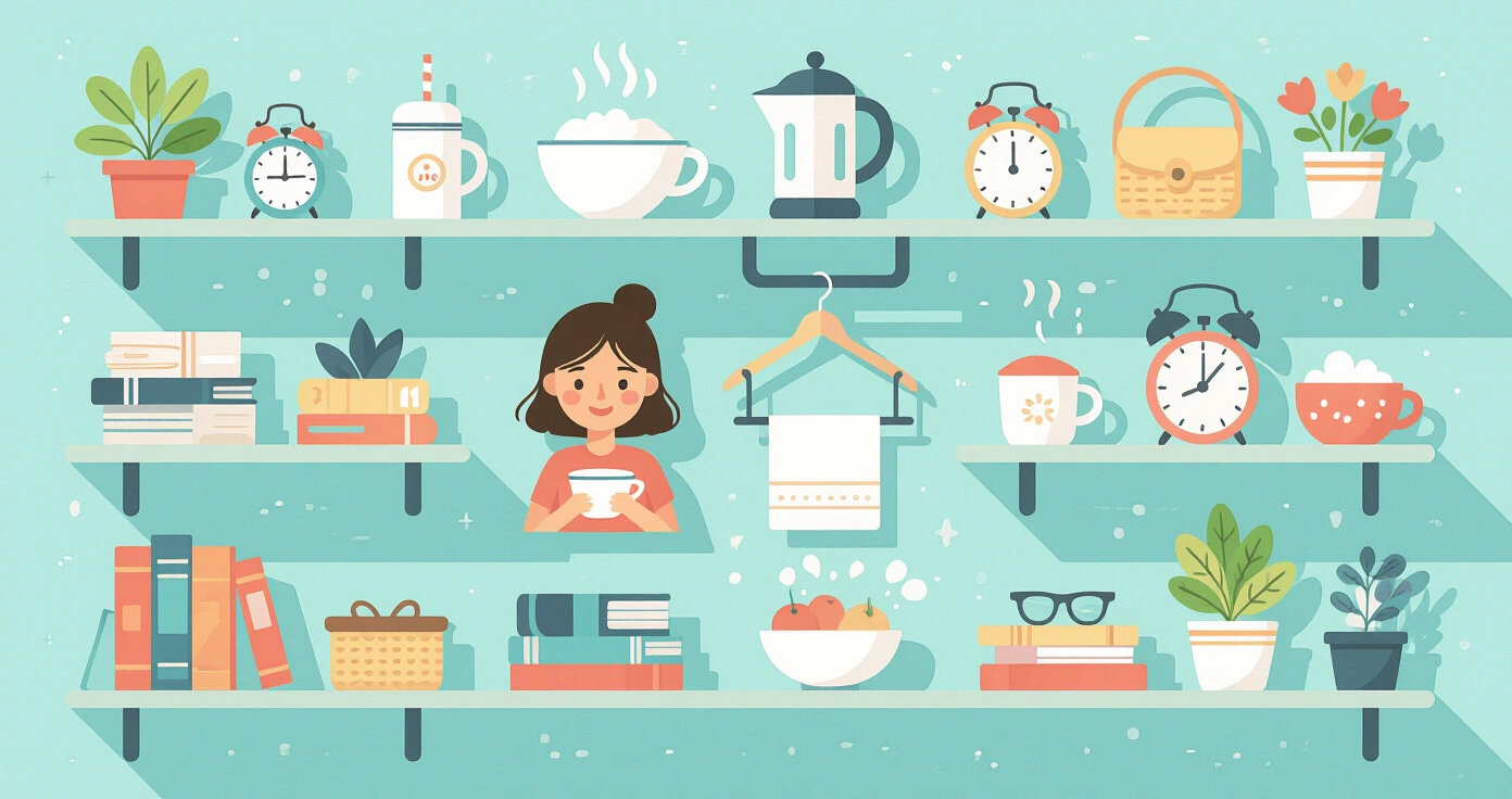Các túi đồ dùng yochien gồm túi giày, túi thể dục, hộp bento và khăn tay được sắp xếp gọn gàng
