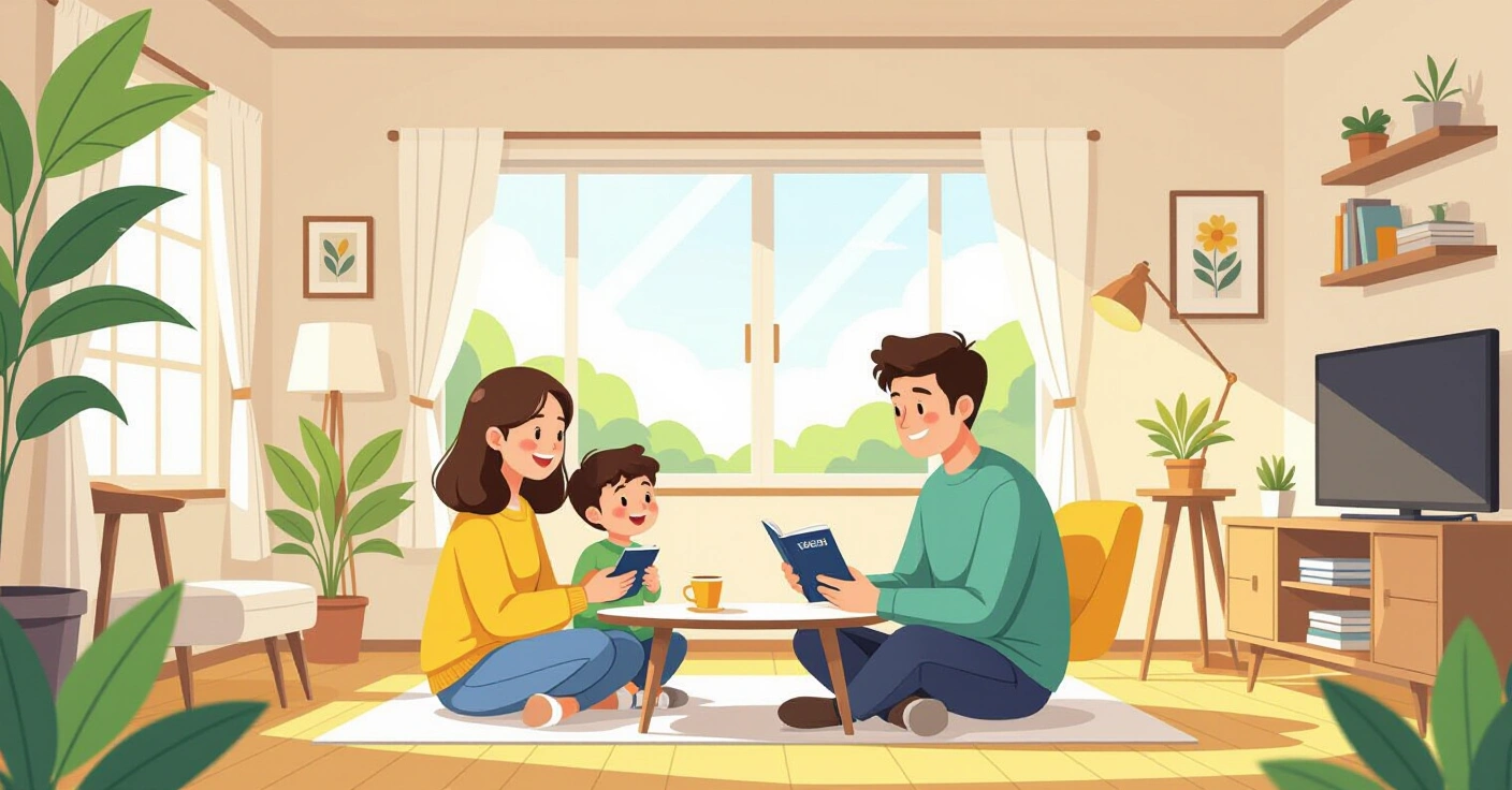 Cha mẹ người nước ngoài cùng con trẻ tại văn phòng nhập cư Nhật Bản với thẻ cư trú trên tay